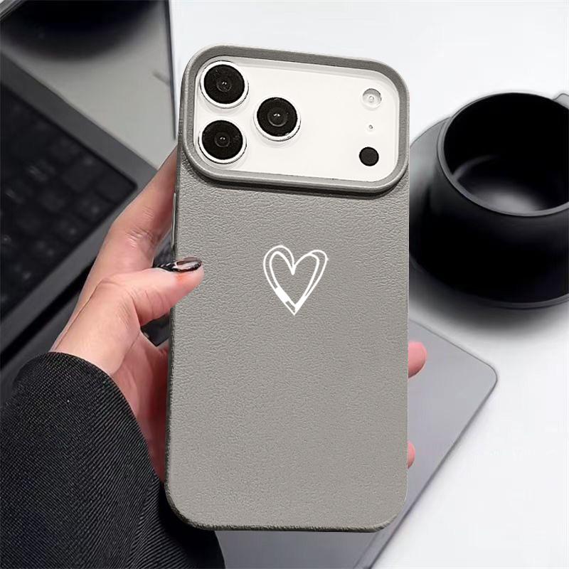 Love Heart Pattern TPU Phone Case For iPhone 17 16e 16 15 Pro Max 14 13 12 Pro Max 11 Air Soft Leather Texture Silicone Cover