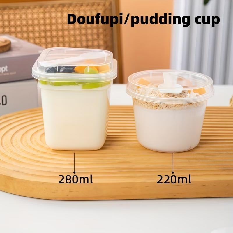10pcs 250/280ml Round Pudding Cups Disposable Party Cups With Lids And Spoons Transparent Mousse Cake Boxes