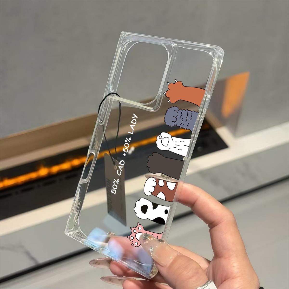 

Clear Square Back Tube Case Protection For iPhone 12 11 14 Pro Max 16 ProMax 15 Plus 13 Animal Paws Pattern iphone 11 ProMax