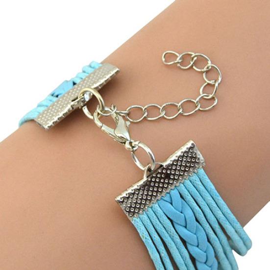Women Retro  Skull Music Pigeon Faux Leather Charm Bracelet Bangle Cuff