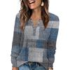 Women's Fashion V-Neck Button-Up T-Shirt With Patchwork Print Long-Sleeved Top