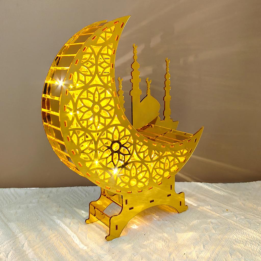 Ramadan Decorations, Ramadan Lantern Decoration, Eid Mubarak Lamp, Small Night Lights, Table Ornament, For Home Eid Party Decoration, Gold Moon Light