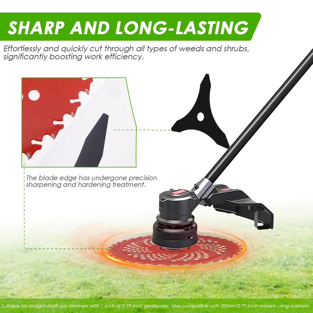 Manganese Steel Brush Cutter Blades Kit Power Teeth Weed Wacker Replacement Blades for Straight Shaft Gas Trimmer for Gardening