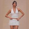 Women's Retro Halter V-Neck Polka Dot Top & Ruffled Skirt Set