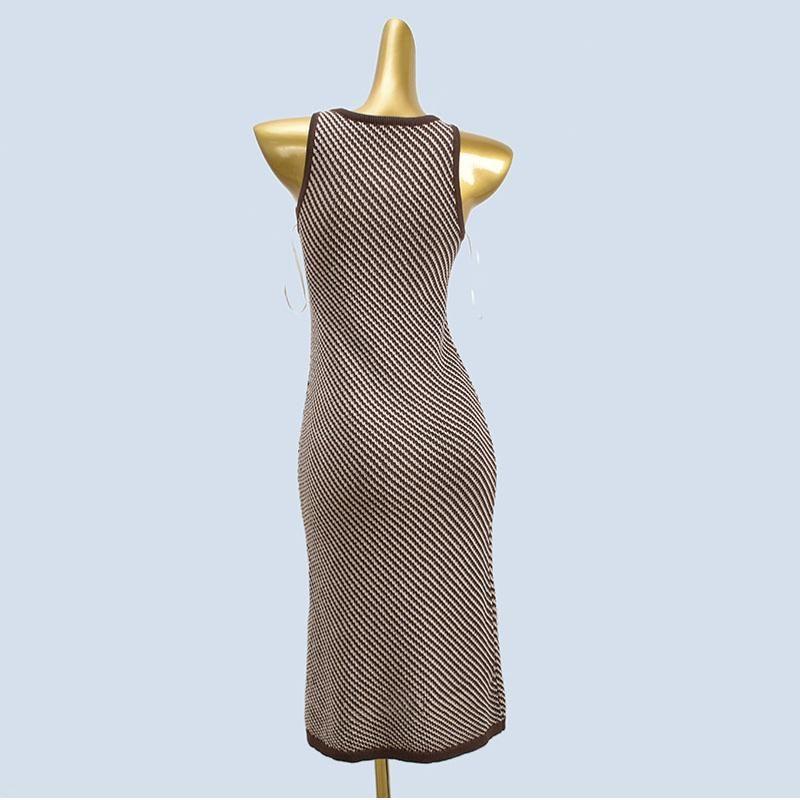 Export Fancy Stripes Vest Skirt Fashion Lazy Women's Bag Hip Silm Slim Looking Sleeveless Knitting Dress