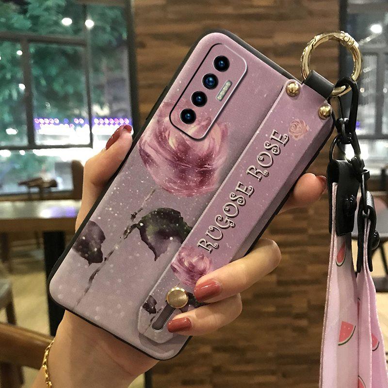 Soft case Silicone Phone Case For Tecno Camon17P Dirt-resistant Flower Durable Wrist Strap Wristband Lanyard Ring
