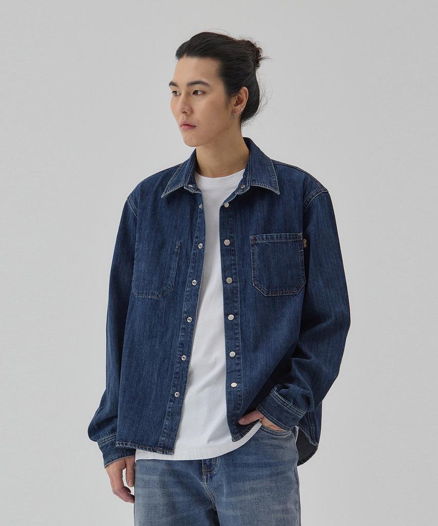 RYUL+WAI Denim Semi-Oversized Stone Wash Shacket Indigo C6