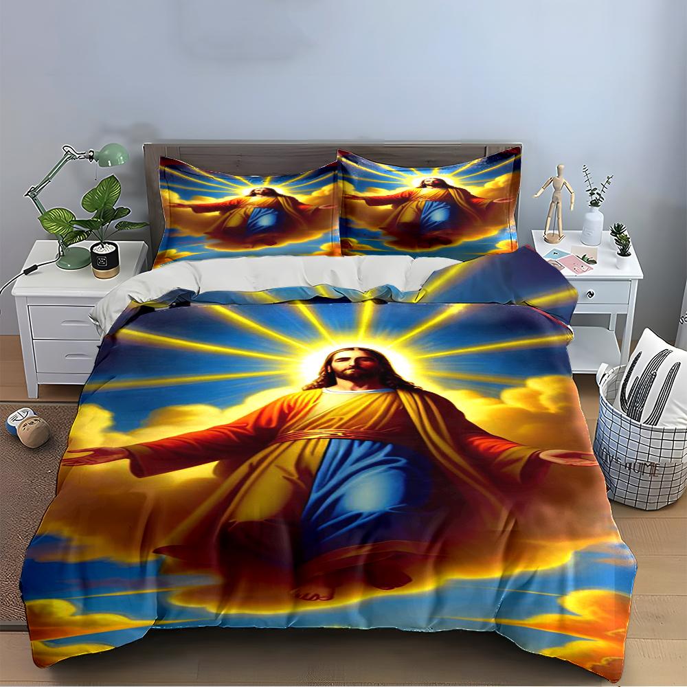 Religious Bedding Set with Jesus Design Bedding Set (1 Duvet Cover, 2 Pillowcases, Duvet Not Included)