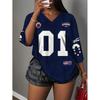 Womens V-Neck Short Sleeve T-Shirt With 3D Digital Print Loose Fit Casual Chic Top 2025