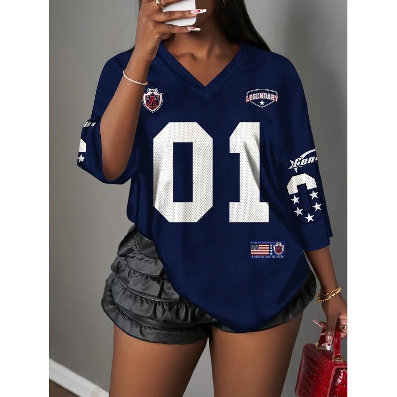 Womens V-Neck Short Sleeve T-Shirt With 3D Digital Print Loose Fit Casual Chic Top 2025