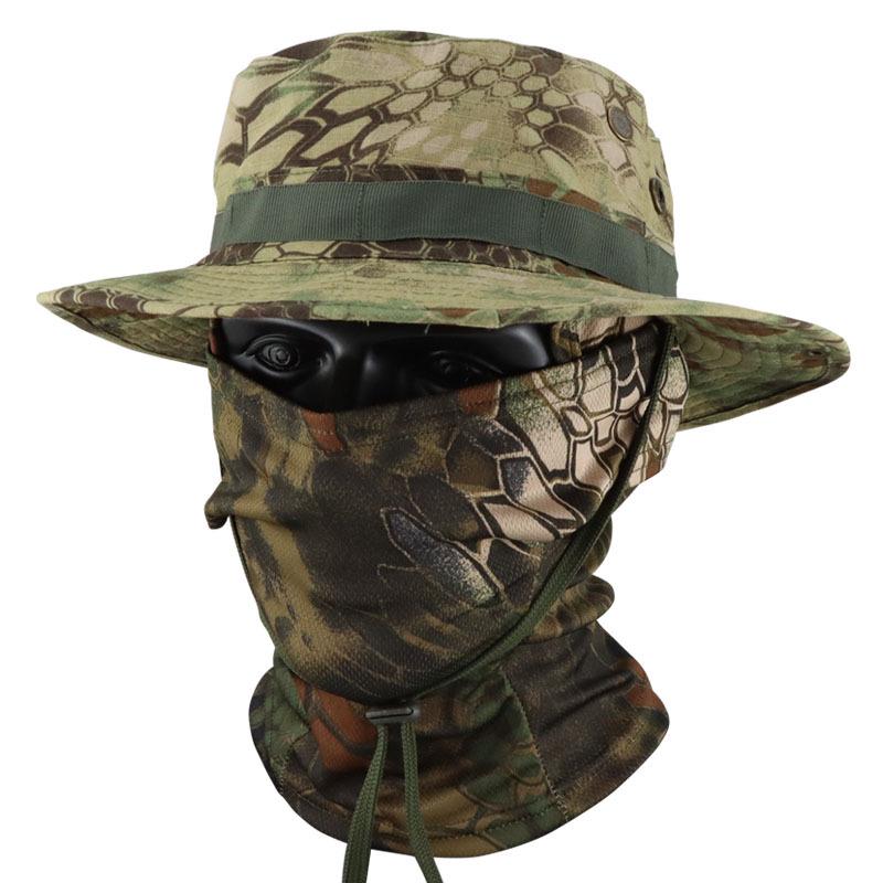 Men's Camouflage Bucket Hat Set: Multifunctional, Breathable, Sun-Protective Fishing Hat with Round Brim.