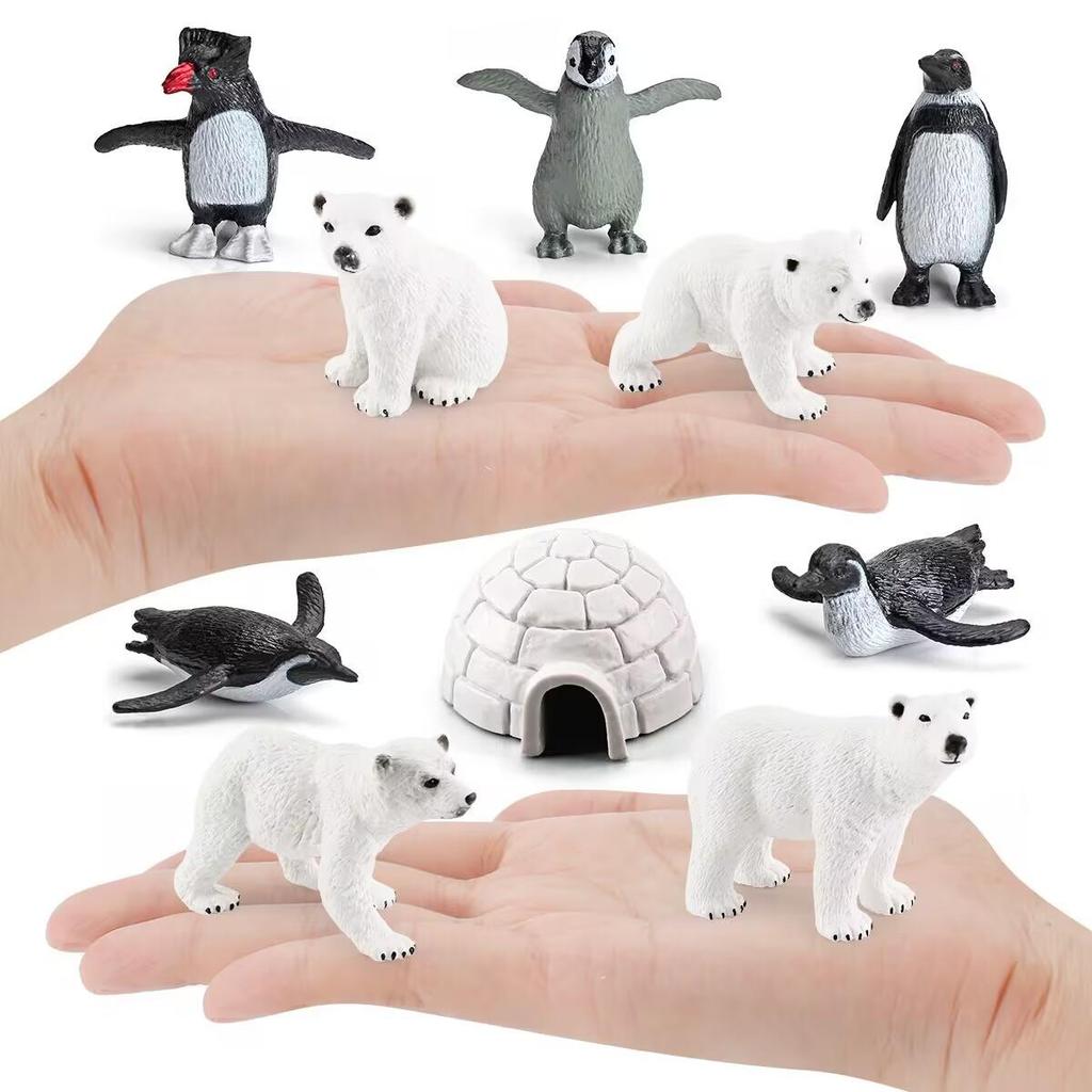 Wild Arctic Animal Set - Penguin, Polar Bear, Igloo Models for Desktop Decoration
