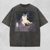 Katze raucht Grafik T-Shirt - Cooles edgy Katzenkunst-Tee, Comfort Colors Lustiger Meme-Stil Tier-Shirt, Kühnes Streetwear-Design T-Shirt