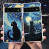 Прозорий чохол для телефону з котом та Зоряним небом Ван Гога для Google Pixel 9 8 7 Pro 8A 7A 6A 6 Pro XL 5 4 5A 4A 3A 5G, м'який прозорий чохол з ТПУ
