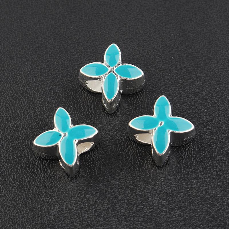 10Pcs/Lot 9.5×9.5mm Alloy Drop Oil Beads Colorful Four Petal Flower Large Hole Loose Beads For Diy Bracelet Necklace Jewelry