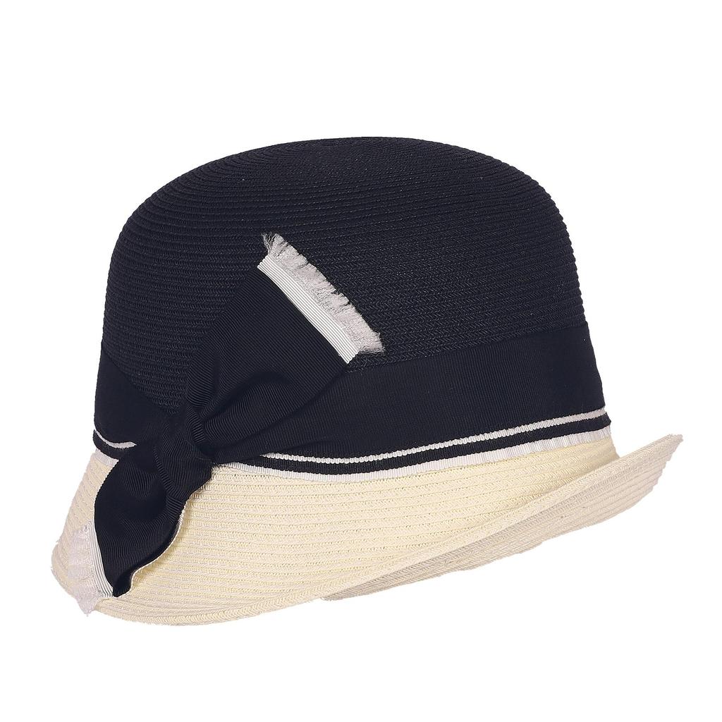 Women Sun Straw Hat Cloche Derby Hat1920s Vintage Bucket Hat with Bow Accent Foldable Packable for Beach Vacation