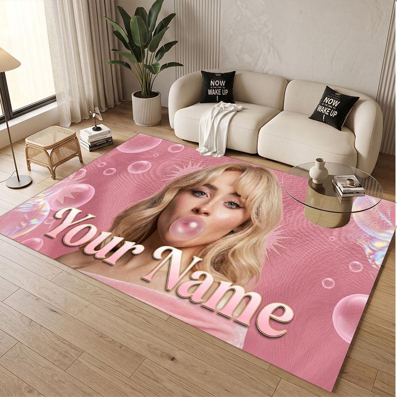 Custom Name Crystal Velvet Rug,Sabrina Carpenter Comfortable Anti Slip Floor Mat For Room Decoration