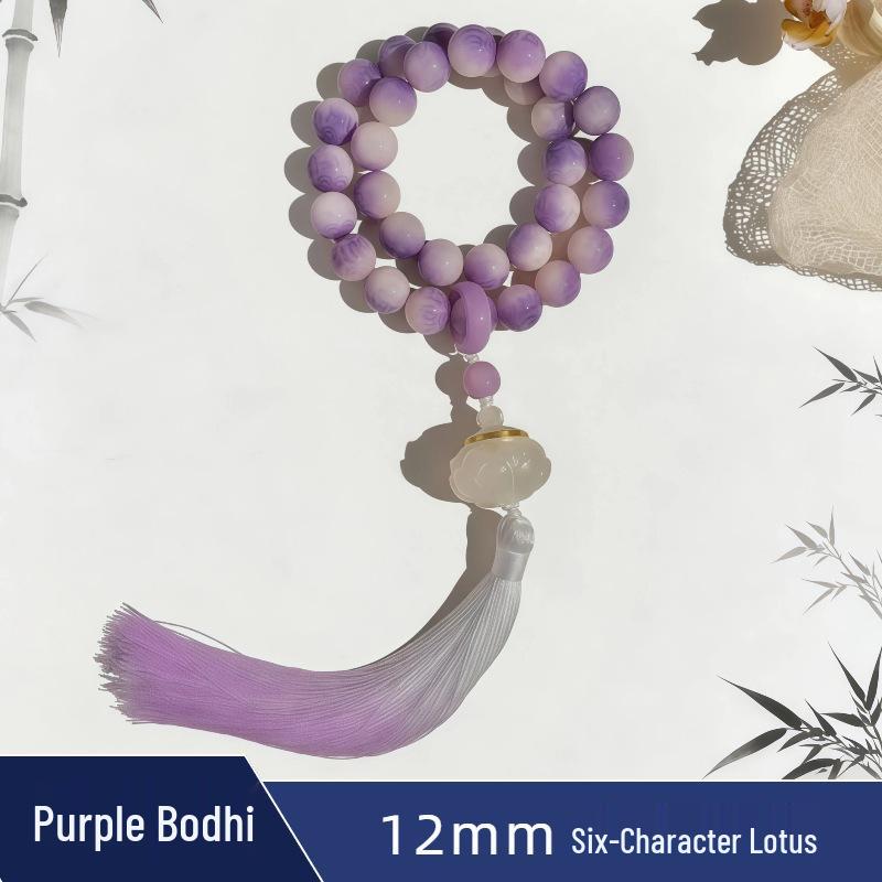 Zen Style Bodhi Root Bracelet with Lotus Pendant for Women, 108 Pink Beads