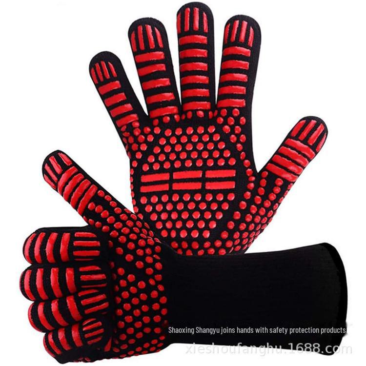 Thickened Aramid BBQ Gloves - 500°F Flame Retardant & Insulated, EN407 Certified, Customizable Anti-Scalding Protection