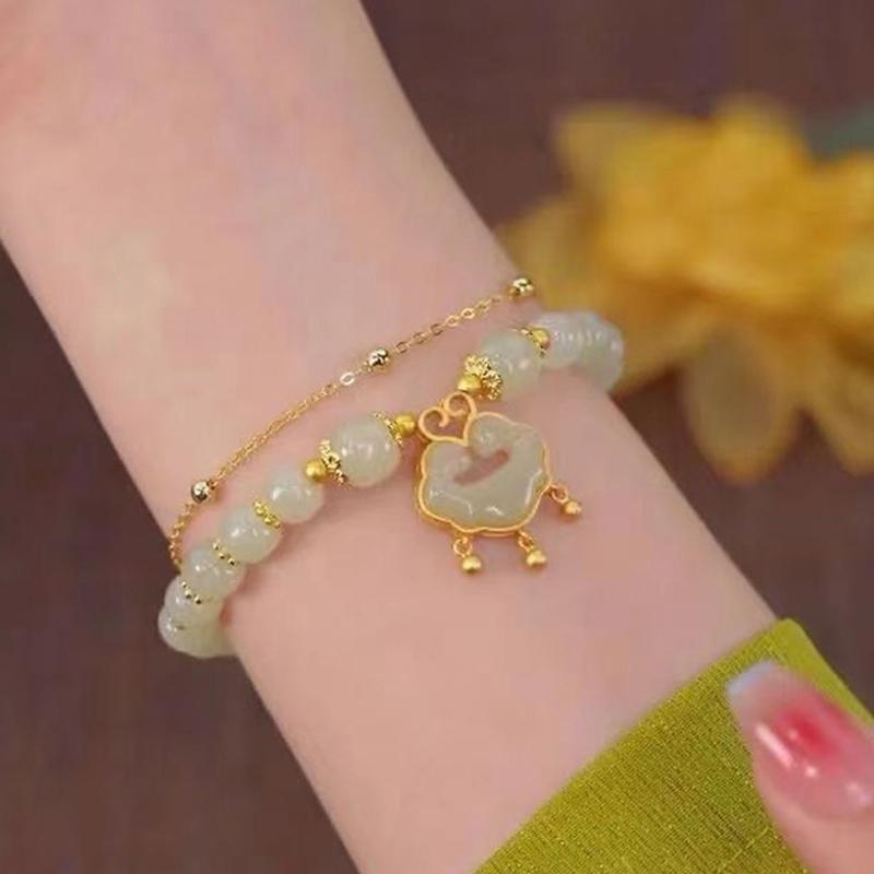 Rabbit Bracelet Pendant Round Beaded Bracelet Adjustable Vintage Beads Bracelets Chinese Style Vintage Hand Ornaments Jewelry