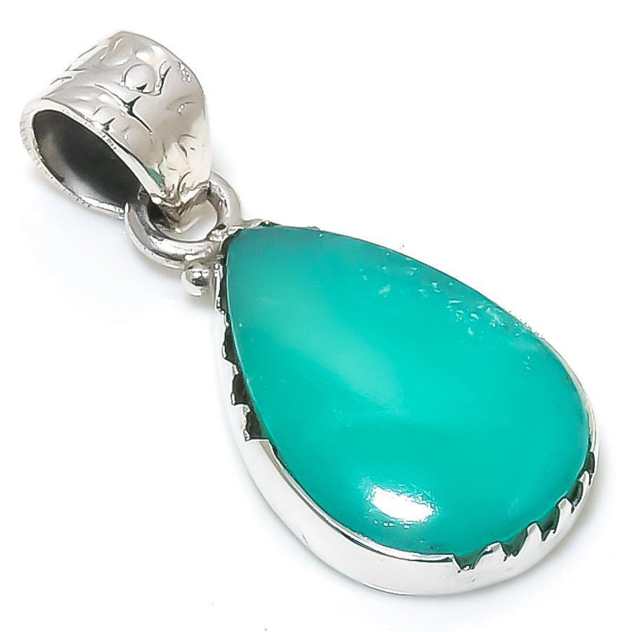 Pierre précieuse Chrysoprase naturelle Argent sterling massif 925 Pendentif cadeau 1,25" D1W92