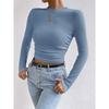 Women's Knit Pleated Crop Tops Solid Color Side Long Sleeve T Shirt Streetwear Long Sleeve Slim Fit Skiing Shirt Tee Streetwear