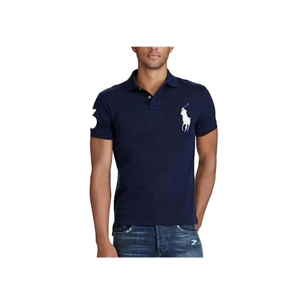 Polo Ralph Lauren SS23 Pattern Embroidered Fitted Short Sleeve Polo Shirt Men Polo Shirts Navy-Blue 710907394002