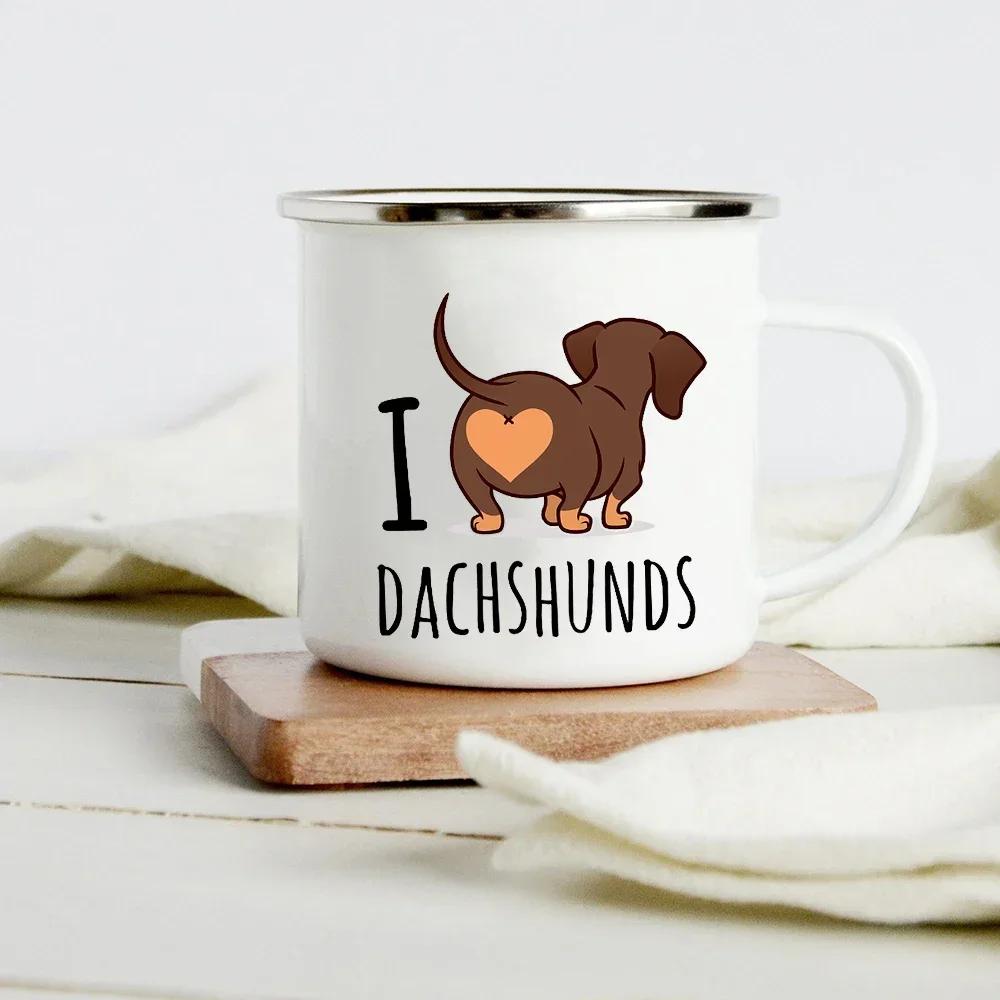 Lustiger Dackel-Druck Kreative Emaille-Tasse Kaffee-Weintassen Cartoon-Hunde Pfote Party-Getränk Bier Saft Milch Tassen Geschenke für Liebhaber Hund