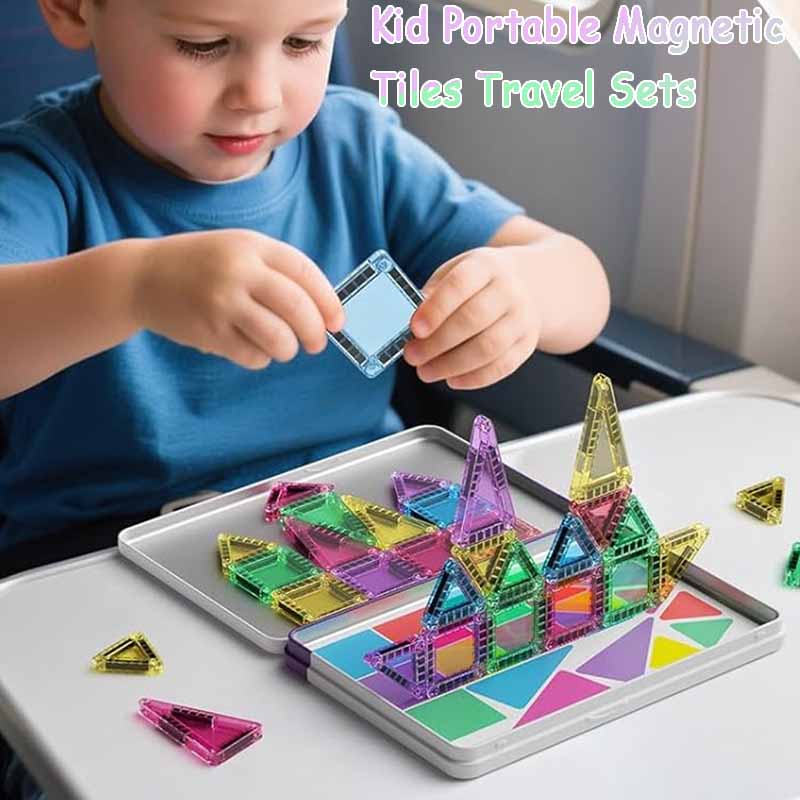 Mini Magnetic Tiles Travel Set Toddler Magnet Building Blocks Constructions STEM Creative Game Kid Iron Box Portable Blocks Toys