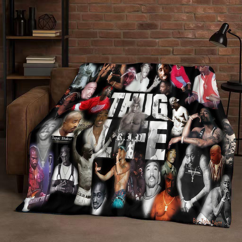 3D Rap Tupac 2pac Hip-Hop Music Rapper Catnap Flannel Blanket,Soft Plush Throw for Home Bedroom Bed Sofa Cover Kid Gift Picnic