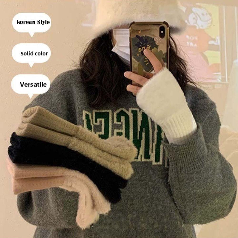 Warm Insulation Fingerless Gloves Solid Color Plush Gloves Winter Women's Wear Accessory