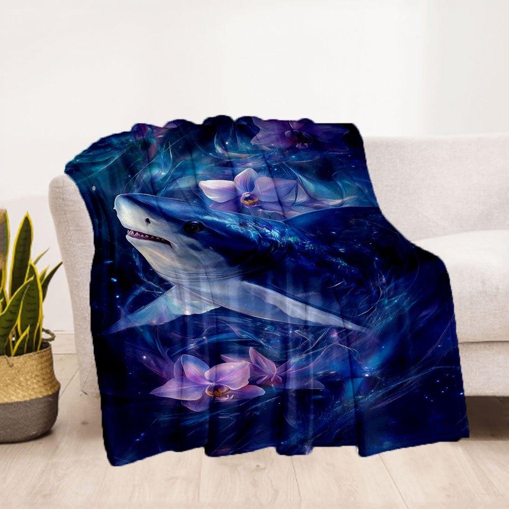 "Enchanted Ocean: Mystical Shark Art Print"Blanket Flannel Throw Blanket for Sofa, Bed, Travel, Camping, Office, Couch, Chair, And Bed Gift