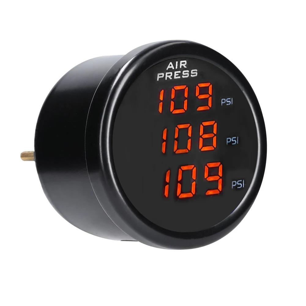 Triple Display Air Pressure Guage LED Digital Air Suspension Gauge 0-220PSI with 1/8NPT Sensors 1/8NPT Air Pressure Gauge