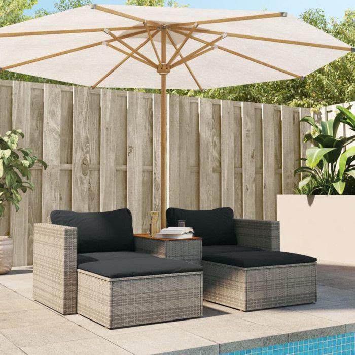 VidaXL Salon de Jardin avec Coussins 5 pcs, Canapés avec Repose-pied, Ensemble de Meubles Terrasse Patio, Gris Résine 365726