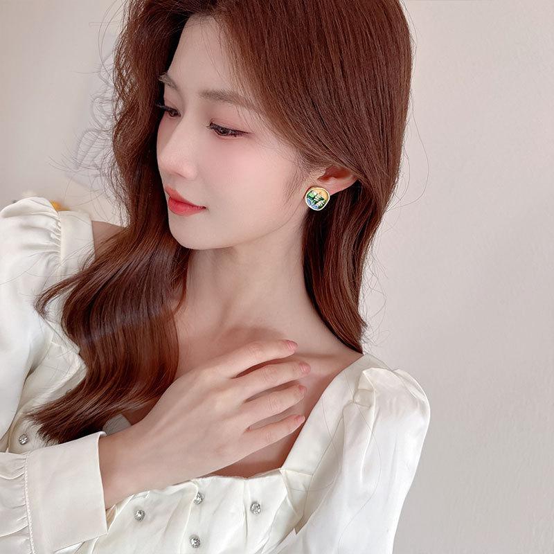 SUYU Women's Fashion Design Light Luxury Vintage Earrings Enamel Craftsmanship Niche Design Sense Concentric Knot Earrings