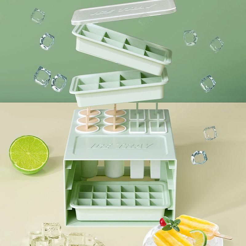 Multifunctional Ice Cream Ice Lollipop Molds with Cube Cube Trays for Easy Clean Flexible 2 in 1 ice cubes Container with Lid