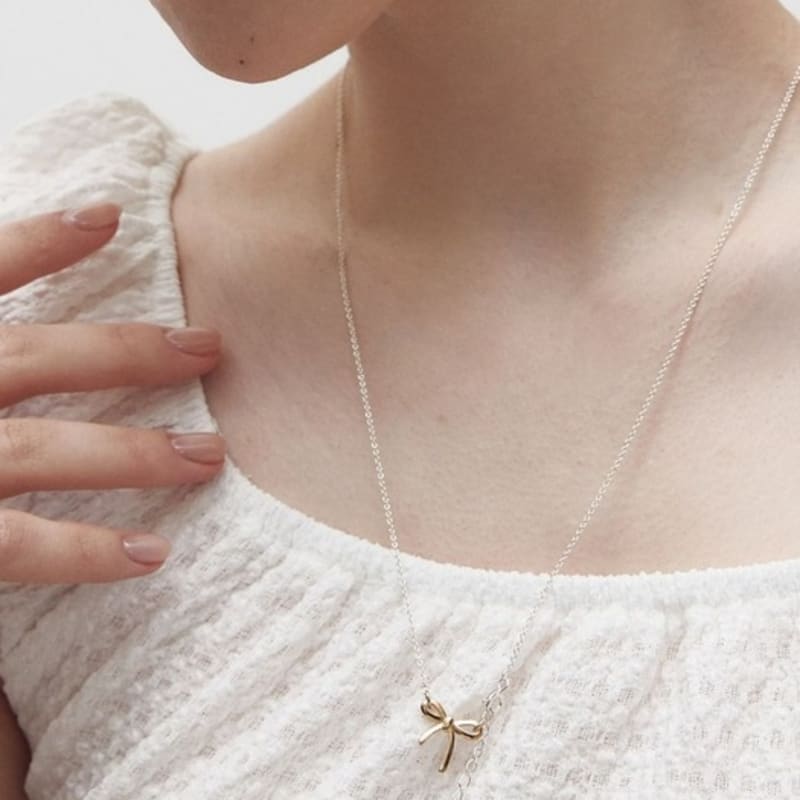 moi moi Ribbon heart drop necklace (2 colors)