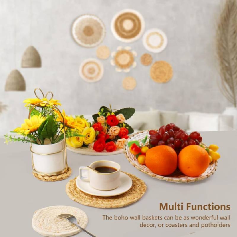 Basket Coaster Boho Set Hanging Woven Wall Decor Handmade Pendant Decoration