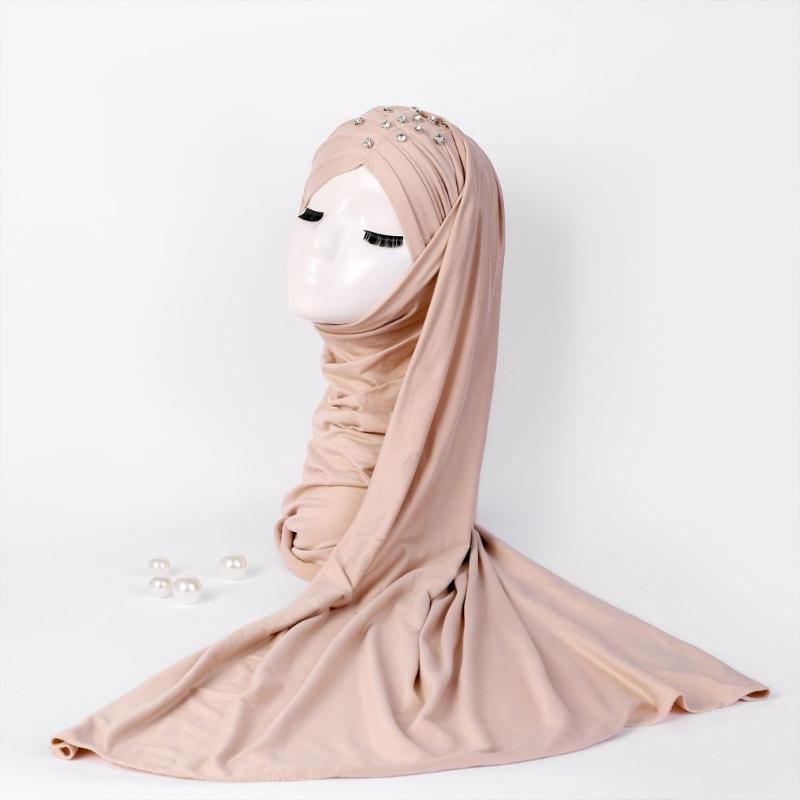 Headscarf Rhinestones Decors High Density Fabric Comfortable Head Scarf Wrap for Outdoor Wear and Fashion
