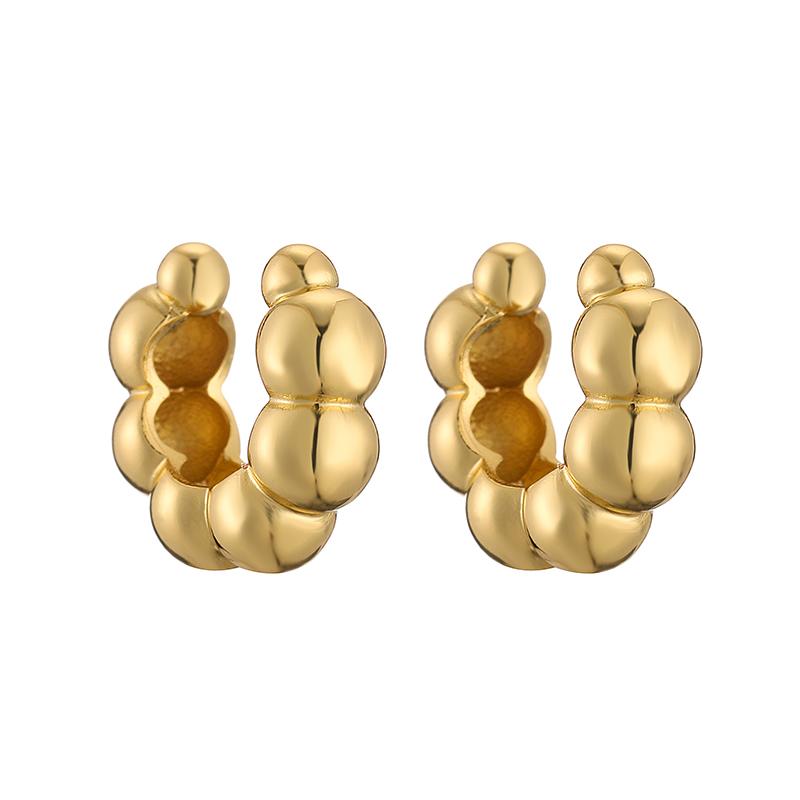 HECHENG,Chunky Ear Cuff 18K Real Gold Plated Brass Smooth Unique Earrings For Women