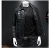 Men's Motorcycle PU Leather Jacket Large Size Pocket Black Zipper Lapel Korean Slim Fit Male PU Leather Coat for Men