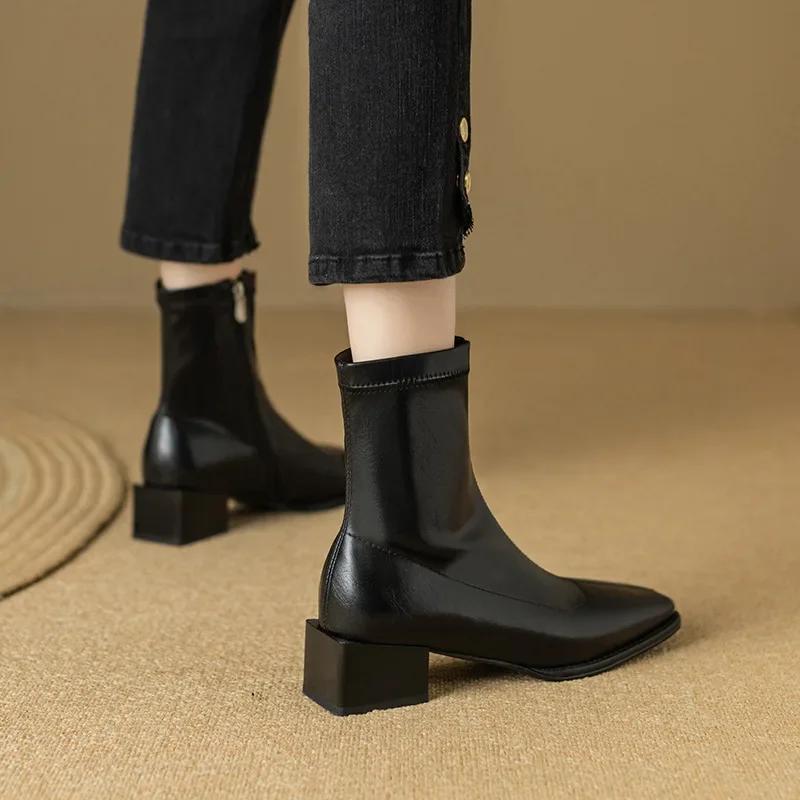 Square Toe Women Ankle Boots Thick Mid Heels Black Brown Back Zipper Dress Short Boots Autumn Winter Casual Botines for Woman