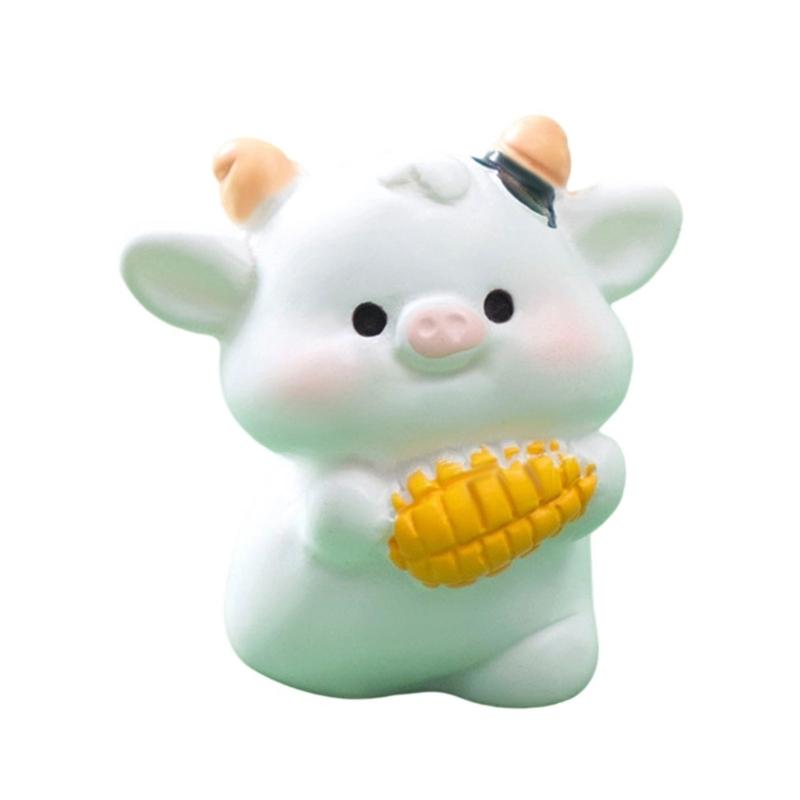 Cartoon Cow Figure Mini Miniatures Animal Garden Terrarium Resin Decorations Stakes Craft Landscaping Sculpture