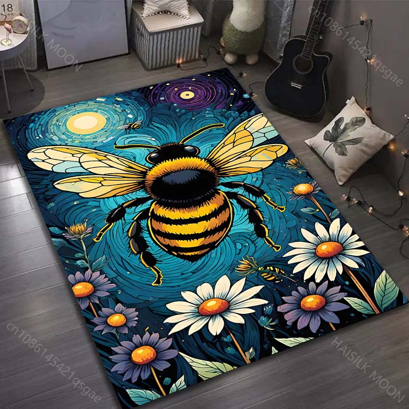 Fantasy Garden and Bees Print Carpet for Living Room Bedroom Bedside Sofa Table Floor Mat Home Area Rug Decoration Large Size