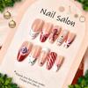 24-Piece Christmas Almond Nail Tips Set: Bow, Cookie, Snowflake & Cat Eye Design