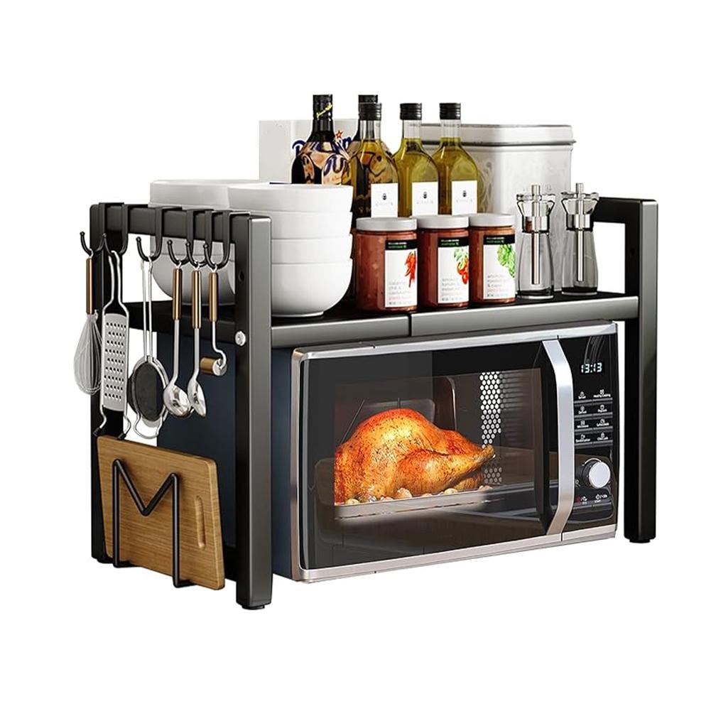 

Подставка для микроволновой печи с 6 крючками, кухонная подставка для микроволновой печи, регулируемая кухонная полка для хранения, органайзер для кухонных полок, столешницы