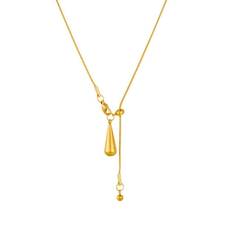 Gold Plated Adjustable Teardrop Pendant Snake Chain Necklace