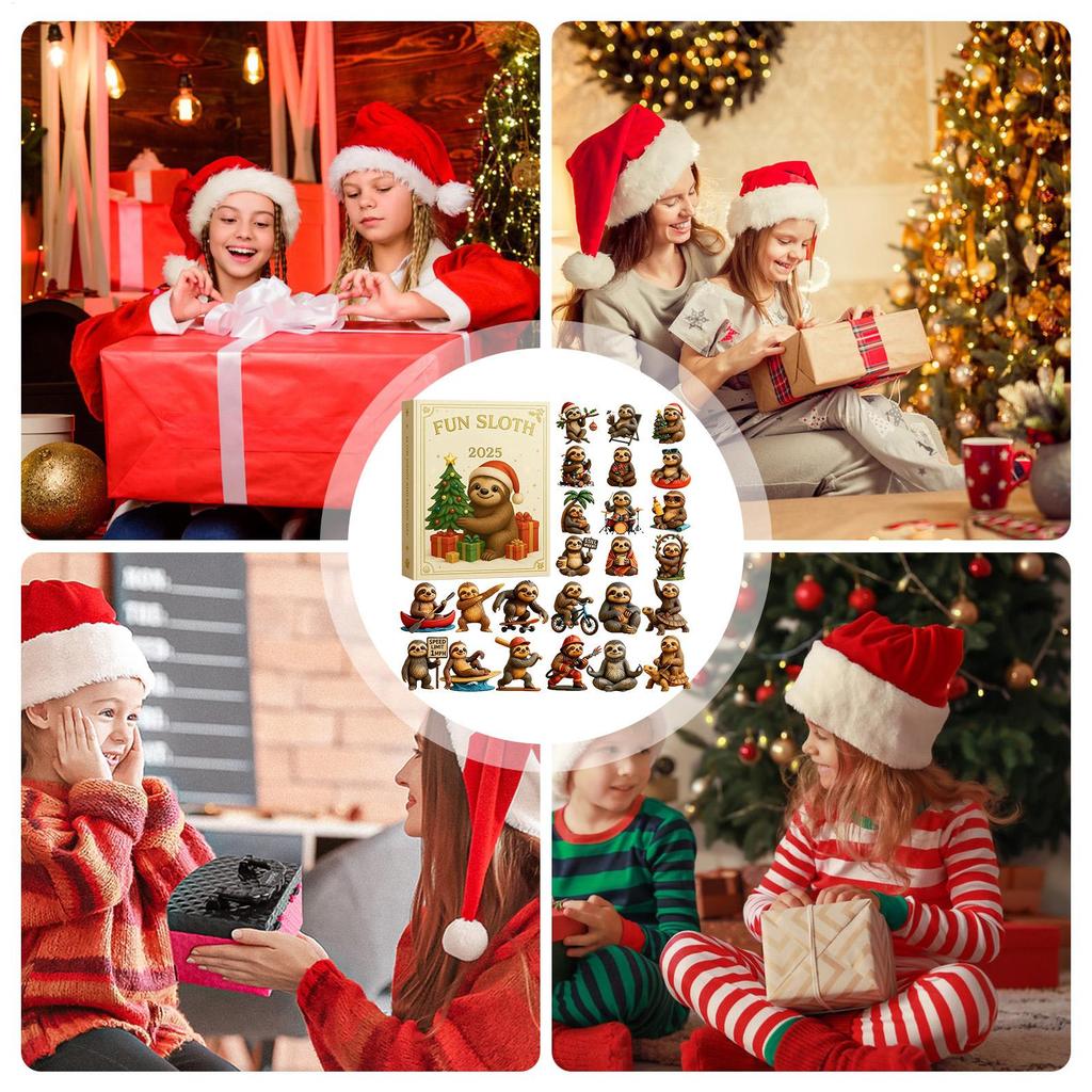 Christmas Countdown Calendar 2D Acrylic Ornament 24 Days Sloth Ornament for Animal Lover Home Holiday Party Celebration Winter