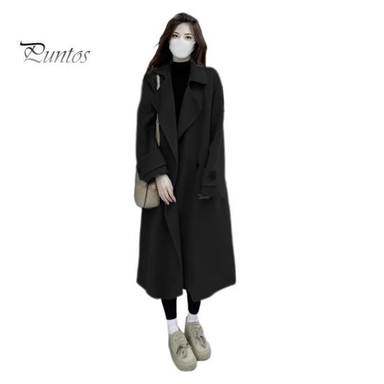 

Женское зимнее пальто с отложным воротником и карманами средней длины, однотонный двубортный кардиган свободного кроя, пальто с длинными рукавами для поездок на работу и свиданий XL чёрный