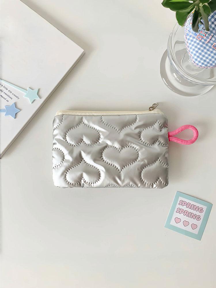 1PC autumn and winter bow silver gloss makeup bag small portable cute earphone data cable storage bag wallet